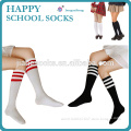 Over knee stripe design school student socks with jacquard logo